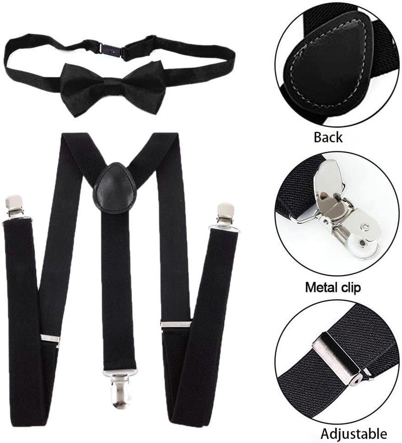 OVOY Kids Adjustable Suspenders and Bow Tie Set - Black Elastic Y-Back Suspenders for Boys & Girls Toddler Ages 2-10 Years - Image 1